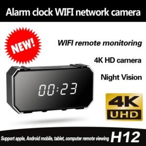 Hidden Camera Clock 4K HD 1080P WiFi Spy Hidden Wireless Mini Nanny Cam with Motion Detection Glass Mirror Alarm Night Vision Video Network Camera